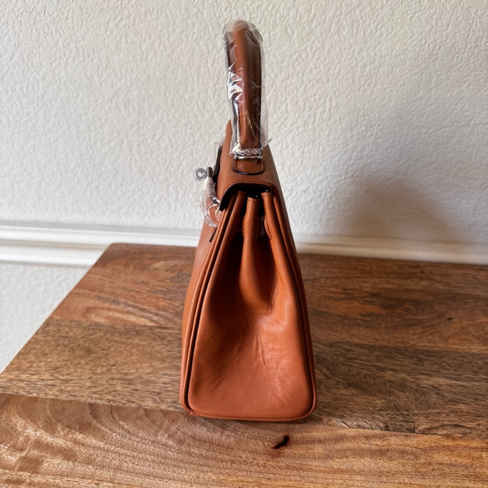 LEATHER INSIDE & OUT | Tan Orange 25 KL Belted Satchel Bag Dual Wide Strap B4 - Picture 7 of 13